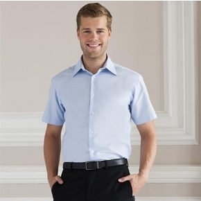 Men's Short Sleeve Easy Care Tailored Oxford Shirt Russell